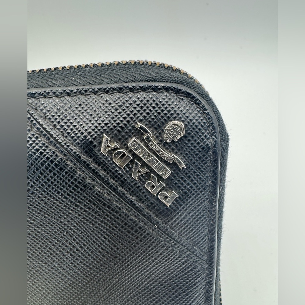 Prada Saffiano Leather Large Zipper Wallet Black Gunmetal Hardware - Picture 4 of 13